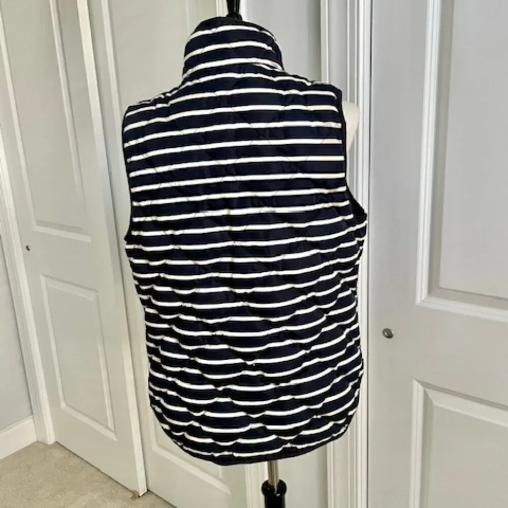 J. Crew Blue White Stripe Women's Puffer Puffy Vest with Pockets Size Large